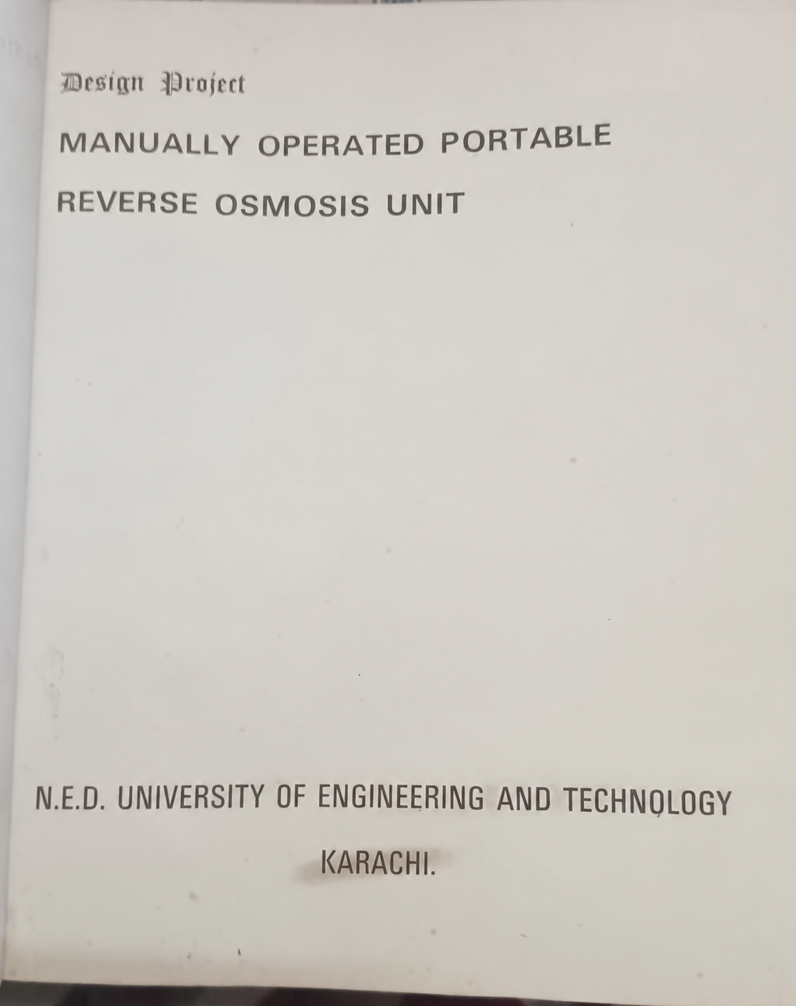 1984 manually operated portable reverse osmosis design project