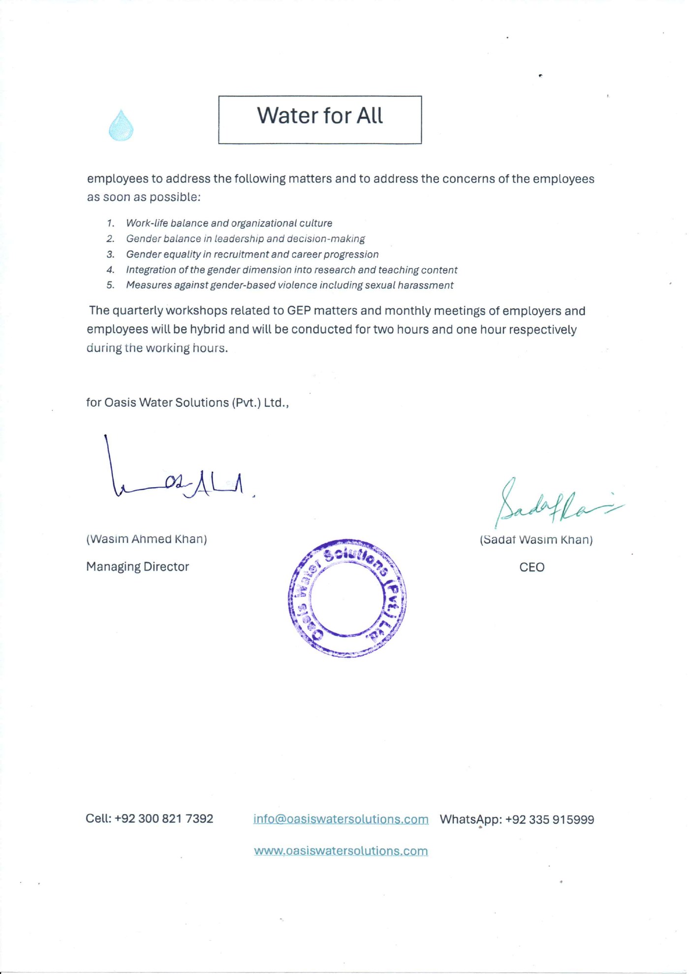 Gender Equality Plan page 2 with signatures
